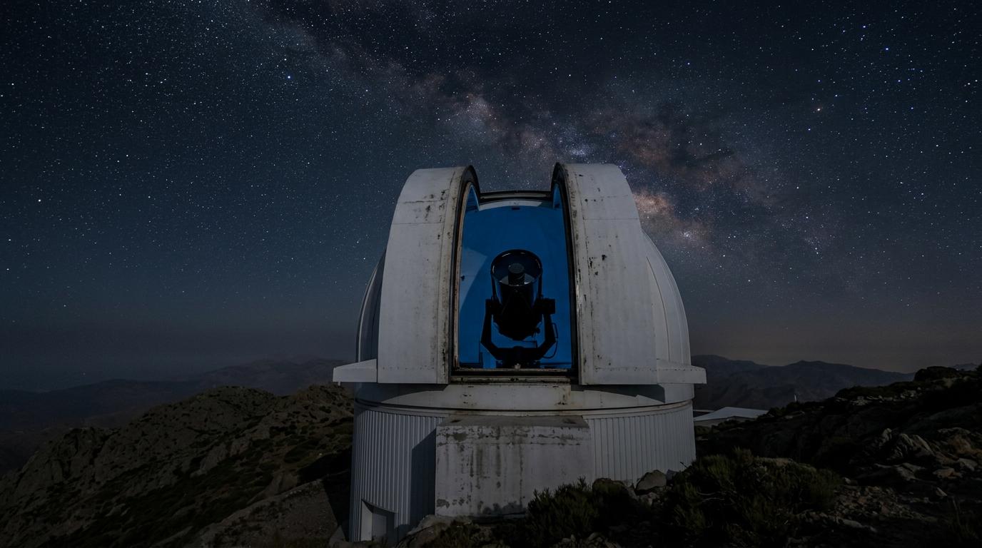 Rafael Luque : l’astrophysicien de Cordoue vers le Prix Girona Un observatoire astronomique moderne sous un ciel étoilé profond, symbolisant les recherches de Rafael Luque sur les exoplanètes.